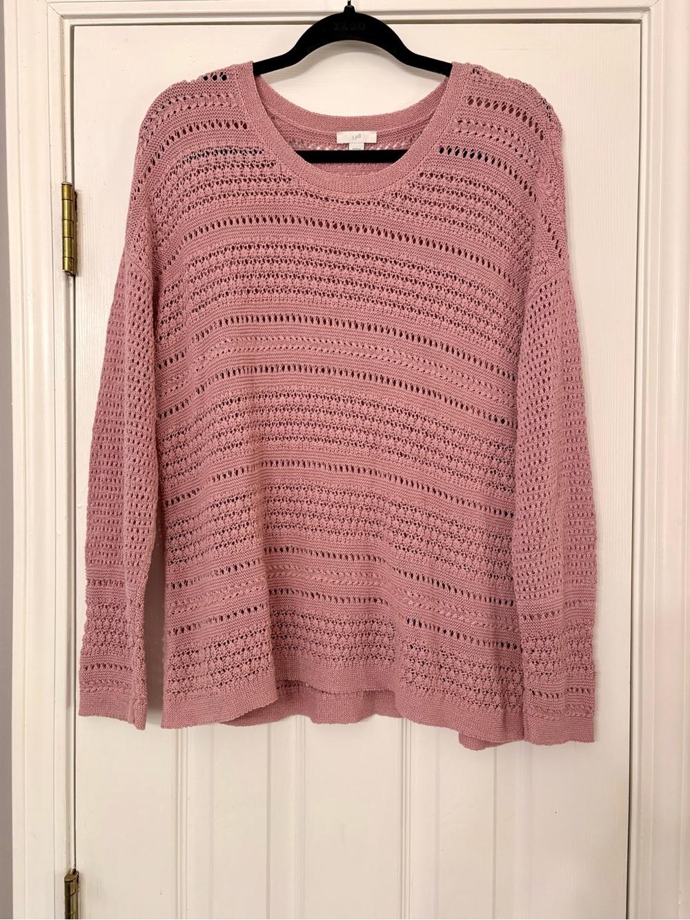 J. Jill Dusty Pink Open-Knit Crewneck Sweater
